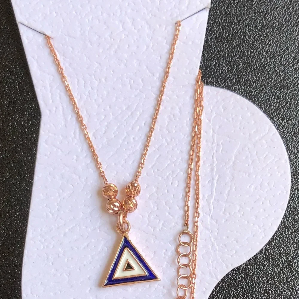 🧿925 Silver ANKLET enamel triangle  evil eye 14k rose gold plated